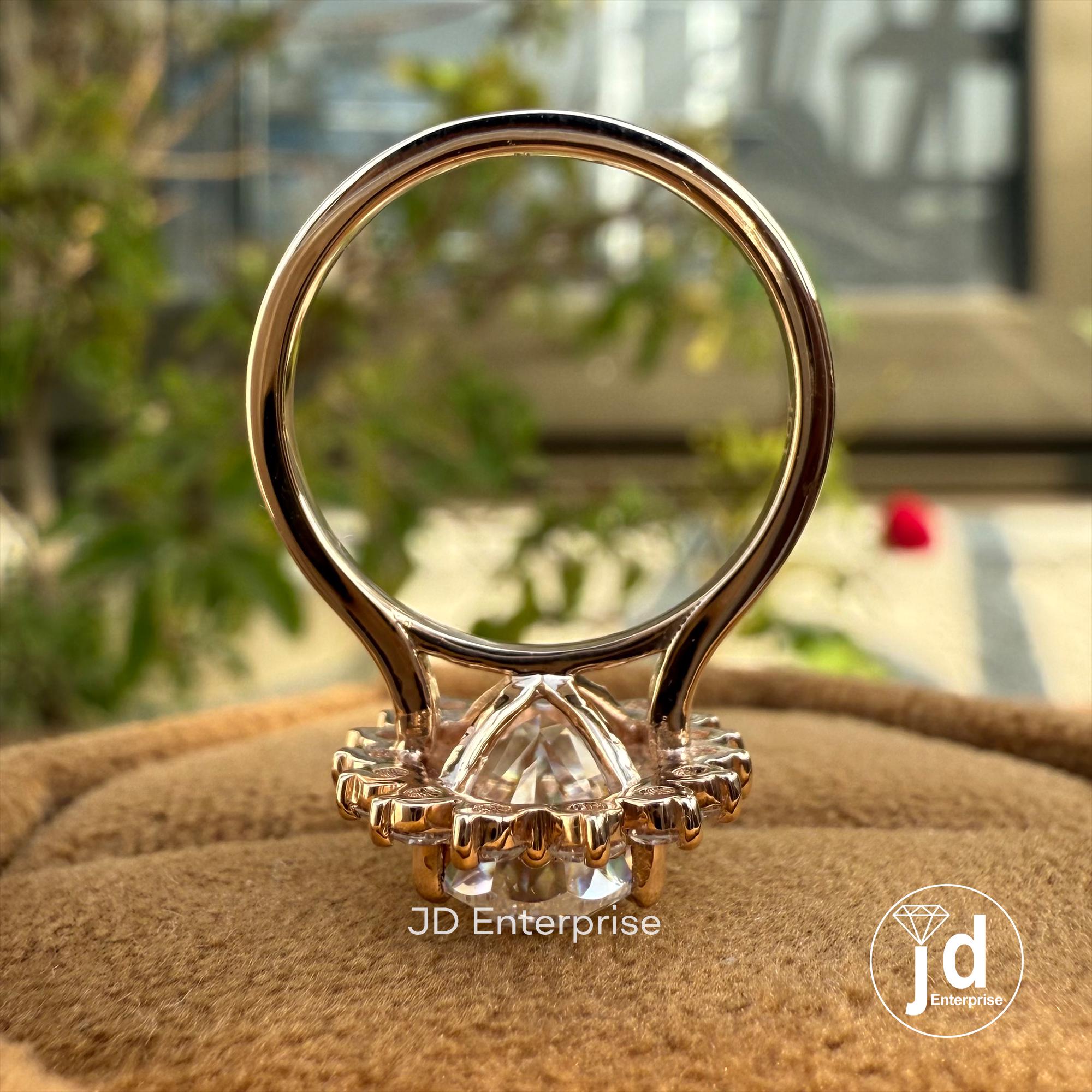 Vintage-Inspired Oval Cut Moissanite Engagement Ring with Floral Sunburst Halo Design in Rose Gold, Perfect Promise/Anniversary/Wedding Gift
