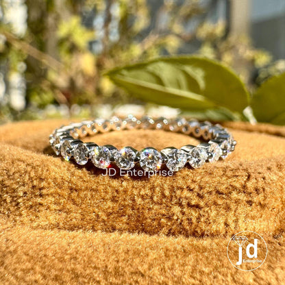 Full Eternity 2.00 MM Round Moissanite Wedding Band, Minimalist Moissanite Band, Floating Bubble Band, Stackable Band, Anniversary Gift Band