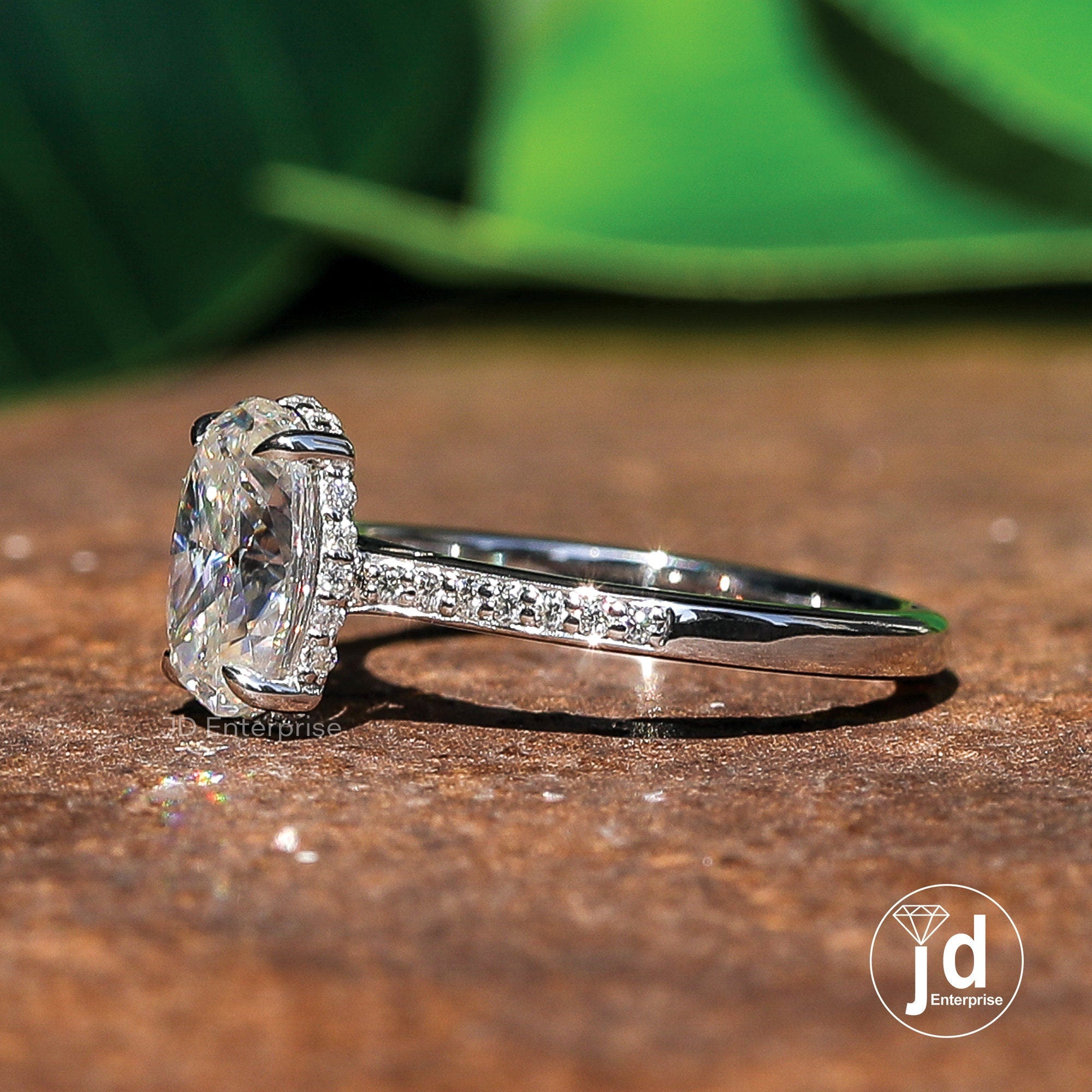 1.50 CT Oval Cut Moissanite Engagement Ring, Hidden Halo Pave Wedding Ring, Claw Prongs, Accent Ring, Anniversary Gift Ring, Bridal Ring