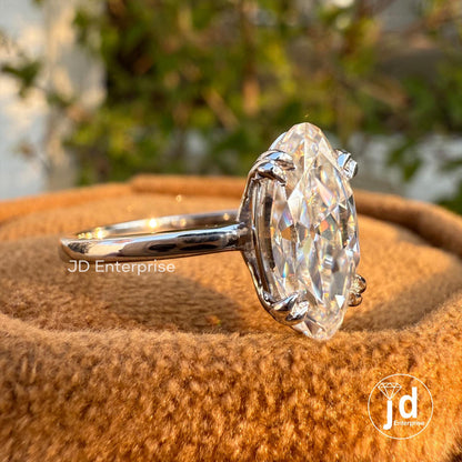 Solitaire Moissanite Wedding Ring, 2.0 CT Old Mine Moval Engagement Ring, Colorless Moissanite Bridal Ring, Double Claw Prong, Proposal Ring