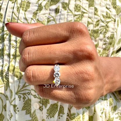 1.50TW Round Cut Light Grey Moissanite Engagement Ring, Three Stone Wedding Ring, White/Yellow/Rose Gold Promise Ring, Anniversary Gift