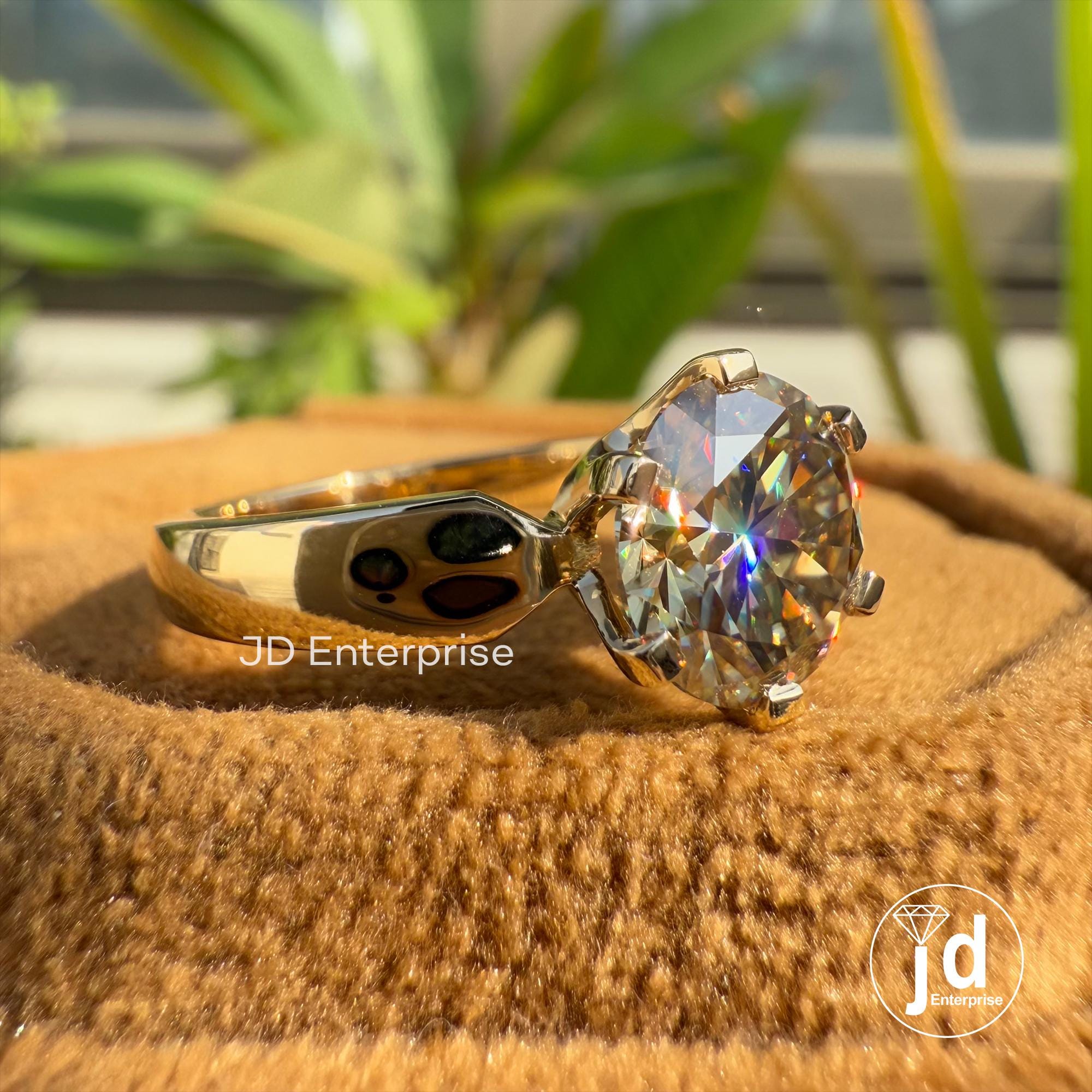 Signature 2.00CT Round Brown Moissanite Ring, Solitaire Engagement Ring, Wide Band Wedding Ring, Anniversary Gift for Women, Gift for Mother
