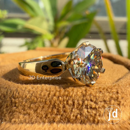 Signature 2.00CT Round Brown Moissanite Ring, Solitaire Engagement Ring, Wide Band Wedding Ring, Anniversary Gift for Women, Gift for Mother