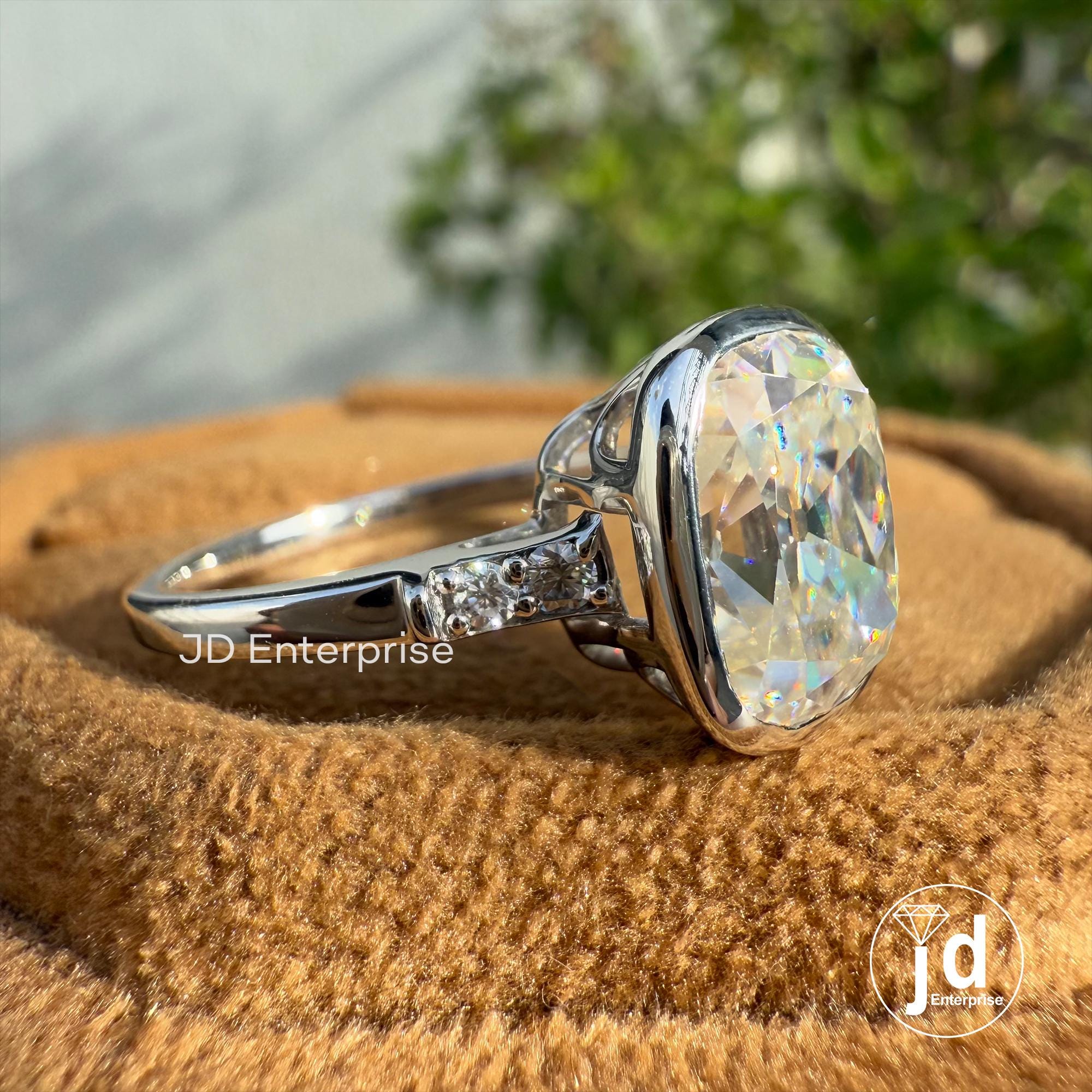 Bezel Set Vintage 3.00 CT Cushion Old Mine Cut Moissanite Engagement Ring, Tulip Basket Set Wedding Ring, Anniversary Gift, Promise Ring