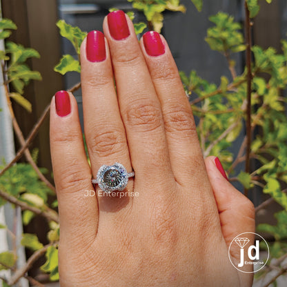 4.40 CT Grey Portuguese Cut Moissanite Engagement Ring, Half Halo Wedding Ring, Vintage Style Hidden Halo Bridal Ring, Anniversary Gift