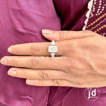 Three Stone Radiant Cut Engagement Ring, 5.65 TW Large Radiant Moissanite Ring, Celebrity Style, Crushed Ice Moissanite, Luxury Wedding Ring