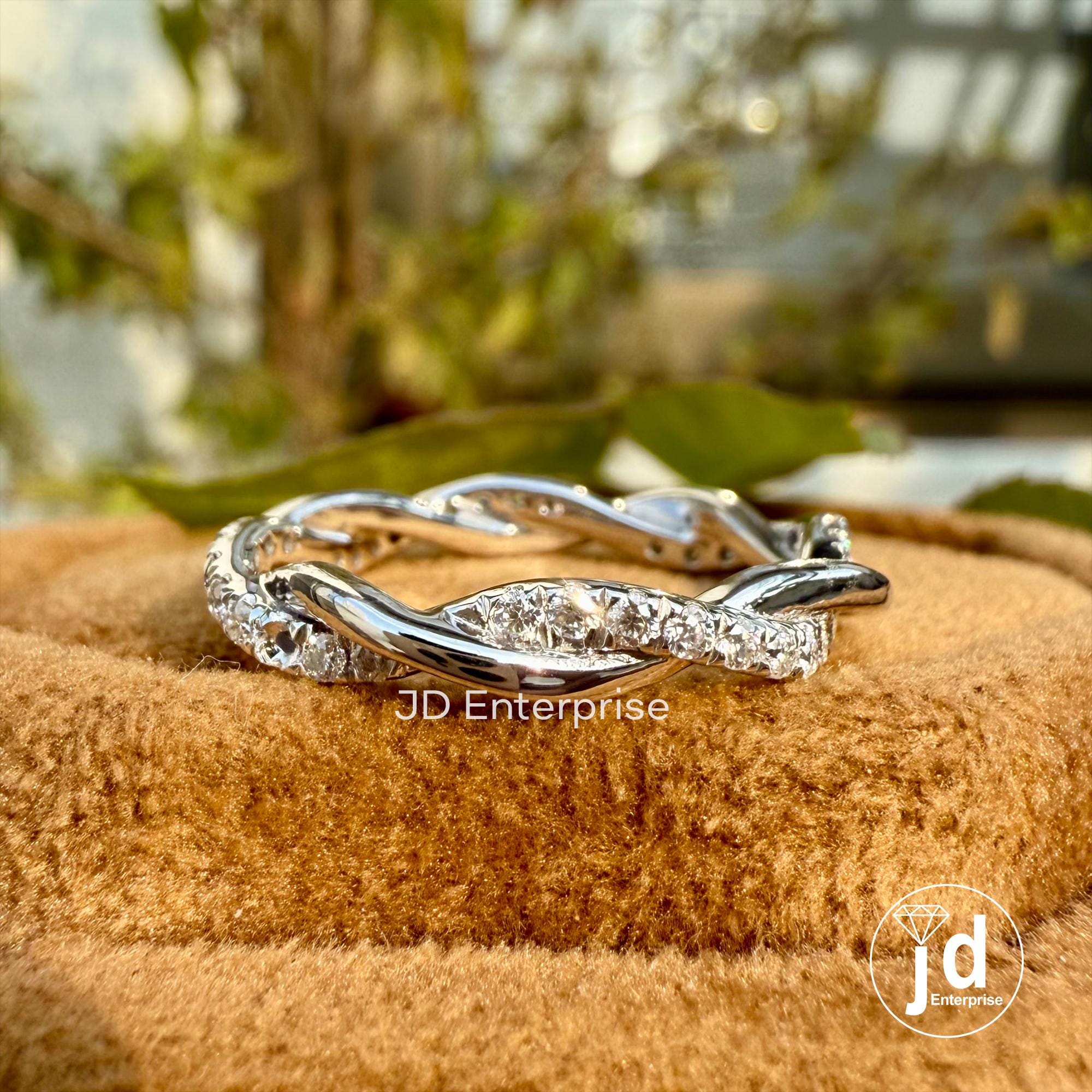 Infinity Twisted Moissanite Ring, Colorless Round Cut Moissanite Wedding Band, Moissanite Eternity Band, Dainty Stacking Band, Proposal Band