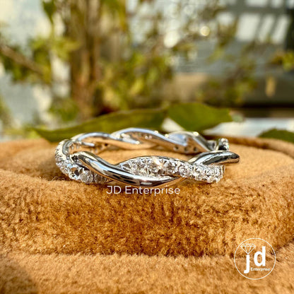 Infinity Twisted Moissanite Ring, Colorless Round Cut Moissanite Wedding Band, Moissanite Eternity Band, Dainty Stacking Band, Proposal Band