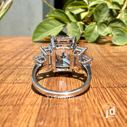 10.34 TCW Colorless Radiant Cut Moissanite Ring, Five Stone Moissanite Wedding Ring, Half Halo Ring for Women, Moissanite Engagement Ring