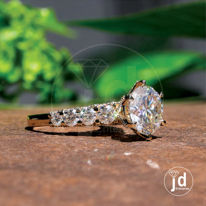 11.00 TCW Colorless Round Cut Moissanite Engagement Ring, Celebrity Style Wedding Ring, Accent Bridal Ring, Three Side Pave Anniversary Ring
