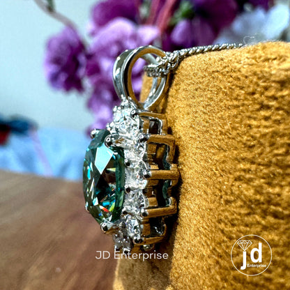 Flower Style 4.00 CT Round Cut Cluster Halo Wedding Pendant, Blue Green Moissanite Charm Pendant for Necklace, Engagement/Anniversary Gifts