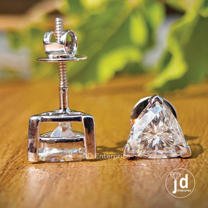 3.00 TCW Trillion Cut Moissanite Stud Earrings, Wedding Earrings, Screw/Push Back, Bridal Earrings, Everyday Earrings for Anniversary Gifts