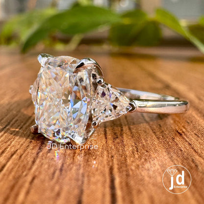 Ice Crushed Cushion Cut Moissanite Diamond Ring, 2.50 TW Three Stone Engagement Ring, Wedding Ring, Trillion Moissanite Ring, Promise Ring