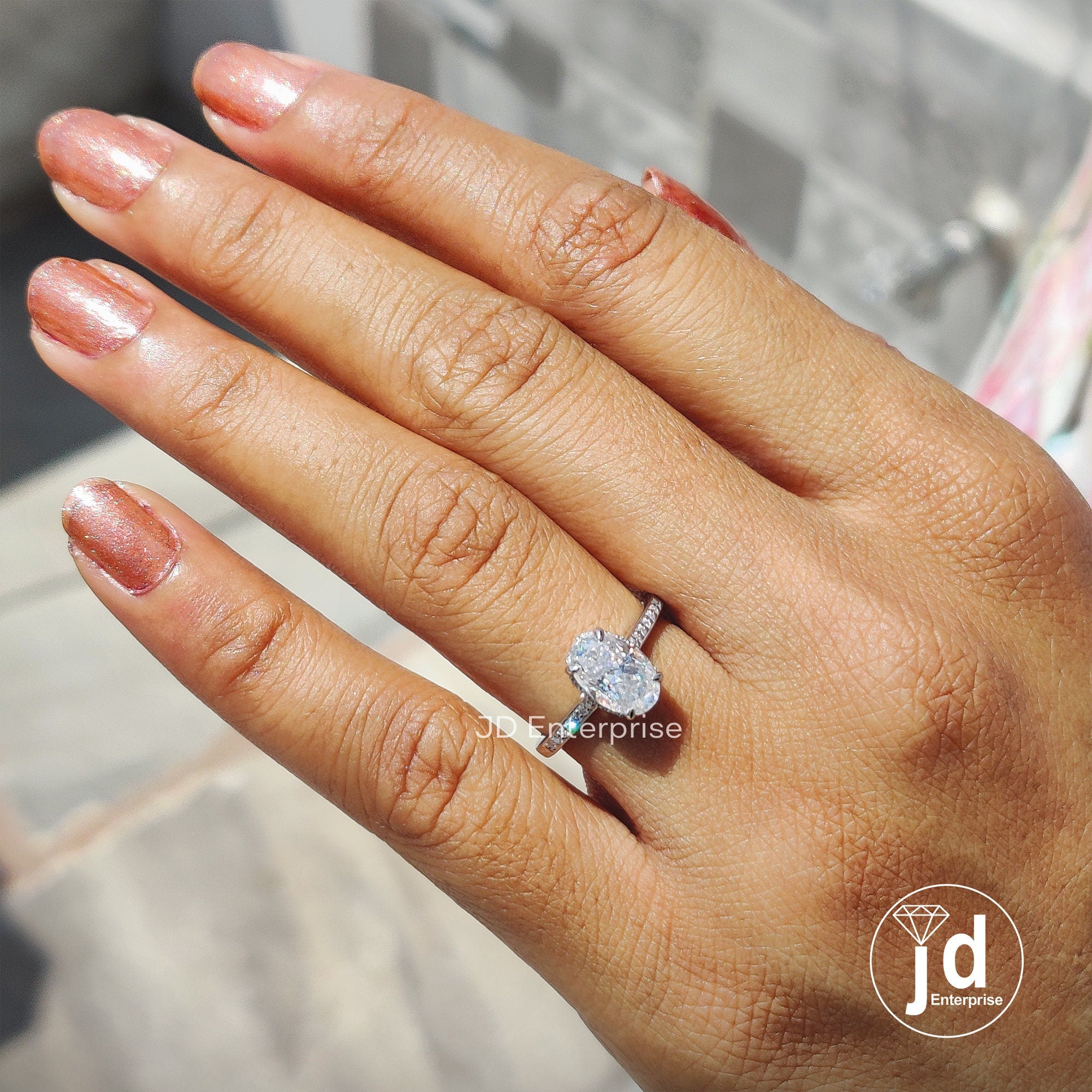 1.50 CT Oval Cut Moissanite Engagement Ring, Hidden Halo Pave Wedding Ring, Claw Prongs, Accent Ring, Anniversary Gift Ring, Bridal Ring