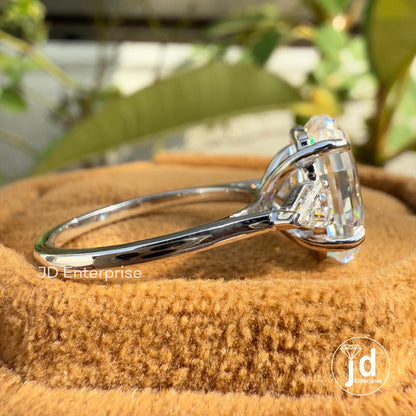 4.00 CT Oval Step Cut Moissanite Engagement Ring, Three Stone Wedding Ring, Shield Cut Moissanite, Trilogy Ring, Cocktail Ring for Women