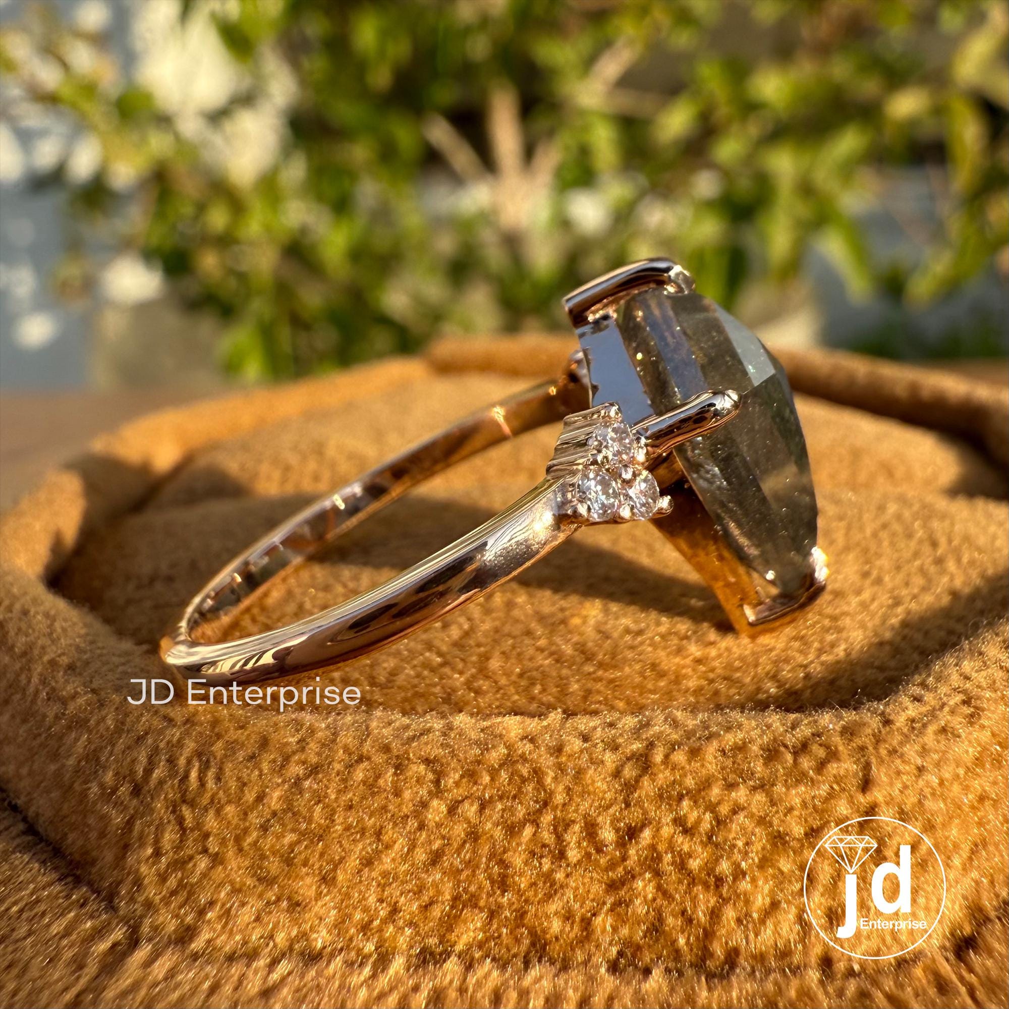 3.50 CT Kite Cut Salt and Pepper Moissanite Diamond Ring, Vintage Engagement Ring, Art Deco Wedding Ring, Cluster Anniversary Gifts Ring