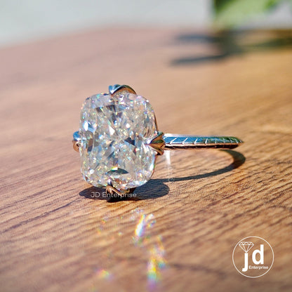 3.50 CT Colorless Cushion Cut Moissanite Engagement Ring, Solitaire Wedding Ring, Knife Edge Shank, Proposal Ring, Anniversary Gifts Ring