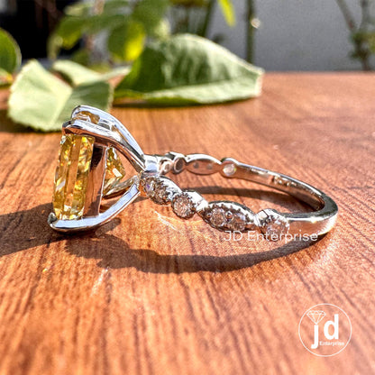 4.50 CT Princess Cut Canary Yellow Moissanite Engagement Ring, Accent Set Wedding Ring, Milgrain Ring, Anniversary Gifts Ring, Proposal Ring