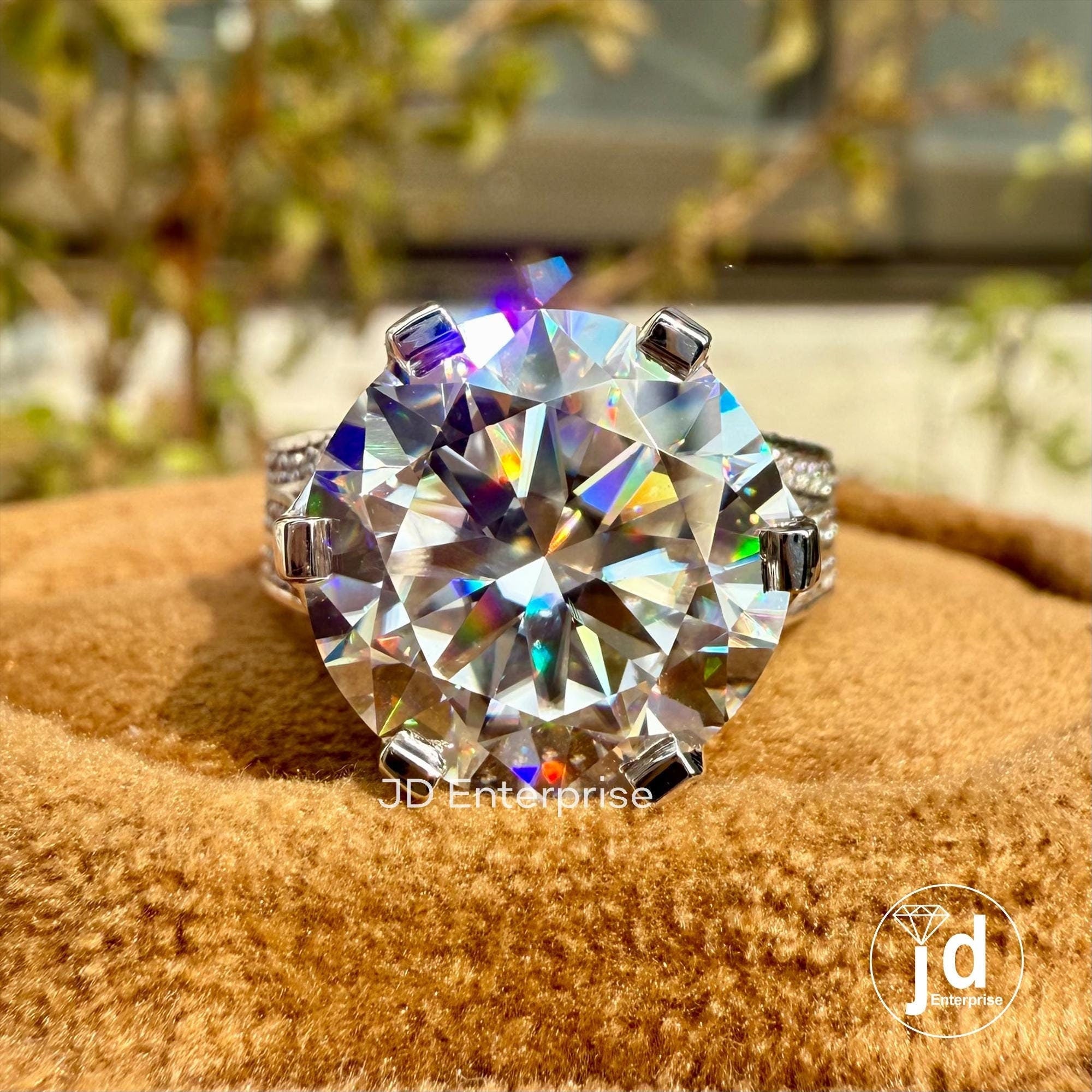 8.00 TCW Large Round Cut Moissanite Hidden Halo Engagement Ring, Split Pave Wedding Ring, Three Side Pave Celebrity Style Anniversary Gift