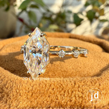 Dutch Marquise Cut 3.00 CT Colorless Moissanite Engagement Ring, Distance Pave Accent Wedding Ring, Claw Prongs, Comfort Fit Ring for Women
