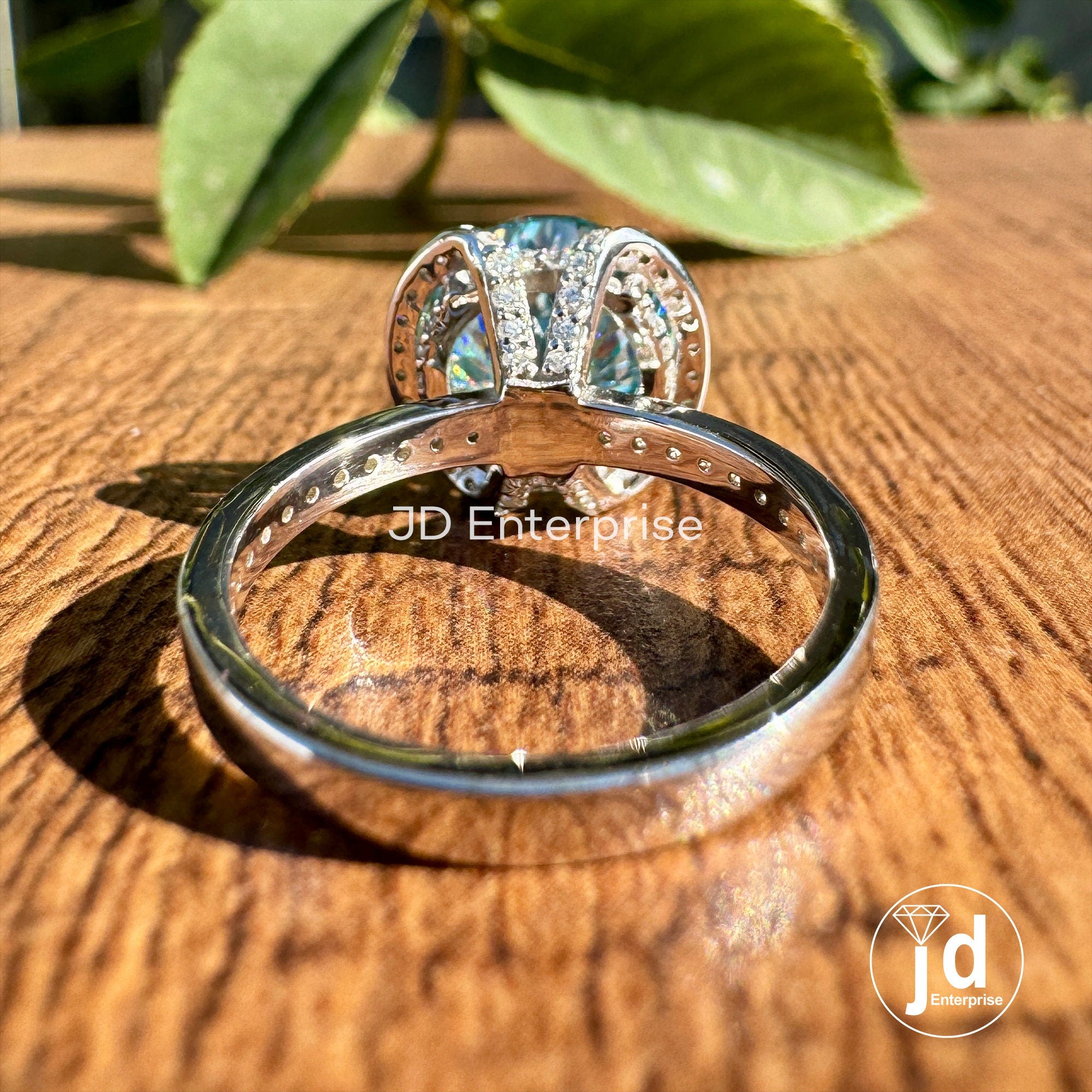 Gorgeous 4.20 CT Cyan Blue Portuguese Cut Moissanite Half Halo Engagement Ring, Hidden Halo Wedding Ring, Bridal Set Ring, Anniversary Ring