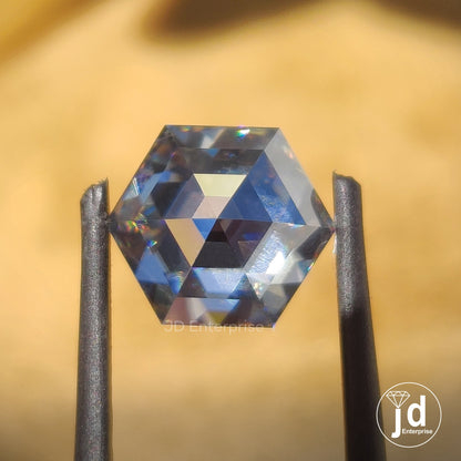 Hexagon Step Cut Grey Loose Moissanite. Handcrafted Unique Stone, Diamond Alternative, Stone for Engagement Ring and Jewelry