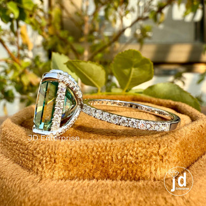 11.88 TCW Large Radiant Cut Cyan Blue Moissanite Engagement Ring, Hidden Halo Wedding Ring, Anniversary Ring, Celebrity Style Bridal Ring