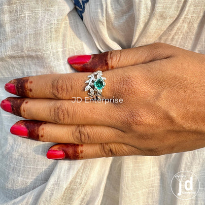 1.25 CT Portuguese Cut Green Moissanite Wedding Ring Set, Vintage Leaf Engagement Ring Set, Nature Inspired Anniversary Matching Band