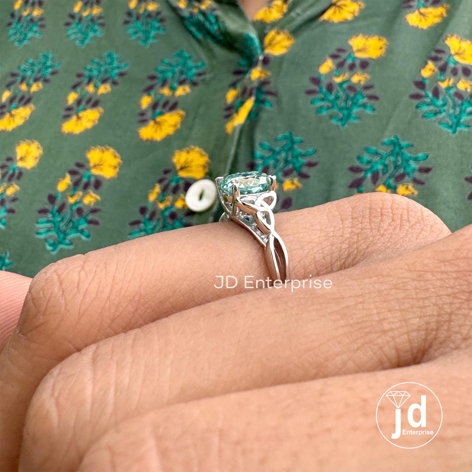 1.50 CT Portuguese Cut Cyan Blue Moissanite Ring Unique Engagement Ring, Solitaire Wedding Ring, 14K Solid Gold Anniversary Gift for Her