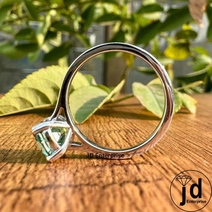 2.10 CT Fancy Green Moissanite Engagement Ring, Elongated Old Mine Cushion Cut Moissanite Anniversary Ring, Solitaire Proposal Ring for Her
