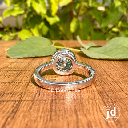 1.30CT Round Cut Aqua Blue Moissanite Engagement Ring, Bezel Set Wedding Ring, Comfort Fit Anniversary Gift Ring, Solitaire Moissanite Ring