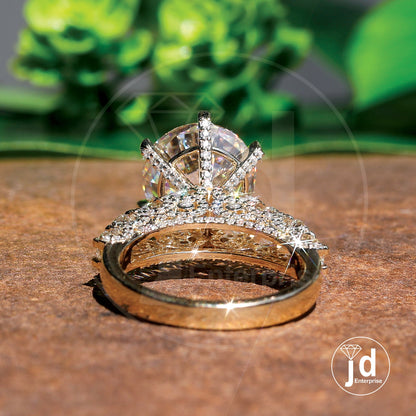 11.00 TCW Colorless Round Cut Moissanite Engagement Ring, Celebrity Style Wedding Ring, Accent Bridal Ring, Three Side Pave Anniversary Ring