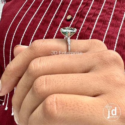 5.01 CT Radiant Cut Green Moissanite Engagement Ring, Vintage Style Wedding Ring, Fish Tail Prong, White/Yellow/Rose Gold Anniversary Ring