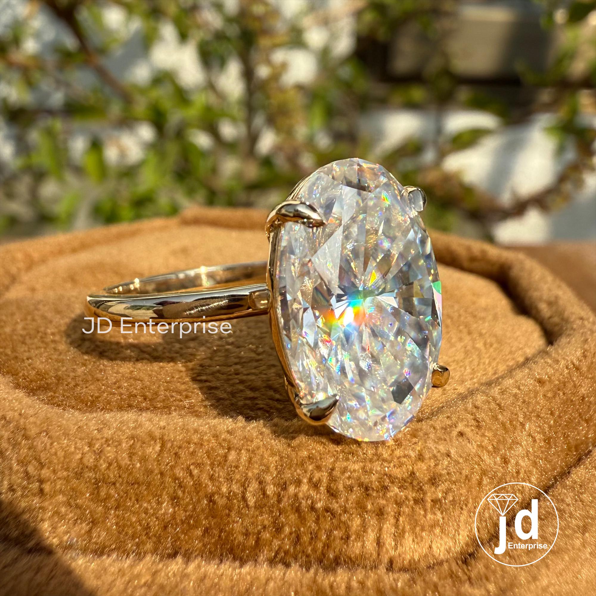 Large 6.50 CT Colorless Oval Cut Moissanite Engagement Ring, Solitaire Wedding Ring, 14k Yellow Gold Ring, Bridal Ring, Anniversary Ring
