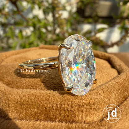 Large 6.50 CT Colorless Oval Cut Moissanite Engagement Ring, Solitaire Wedding Ring, 14k Yellow Gold Ring, Bridal Ring, Anniversary Ring