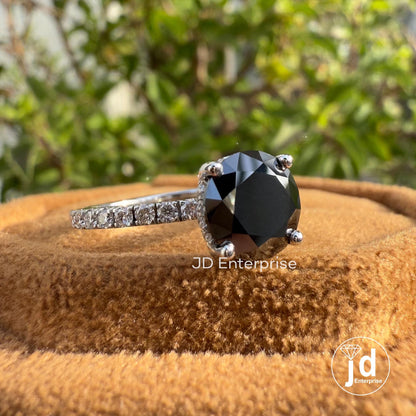 1.50 CT Round Black Moissanite Hidden Halo Engagement Ring, Pave Set Wedding Ring, Anniversary Gift Ring, Promise Ring, Proposal Ring