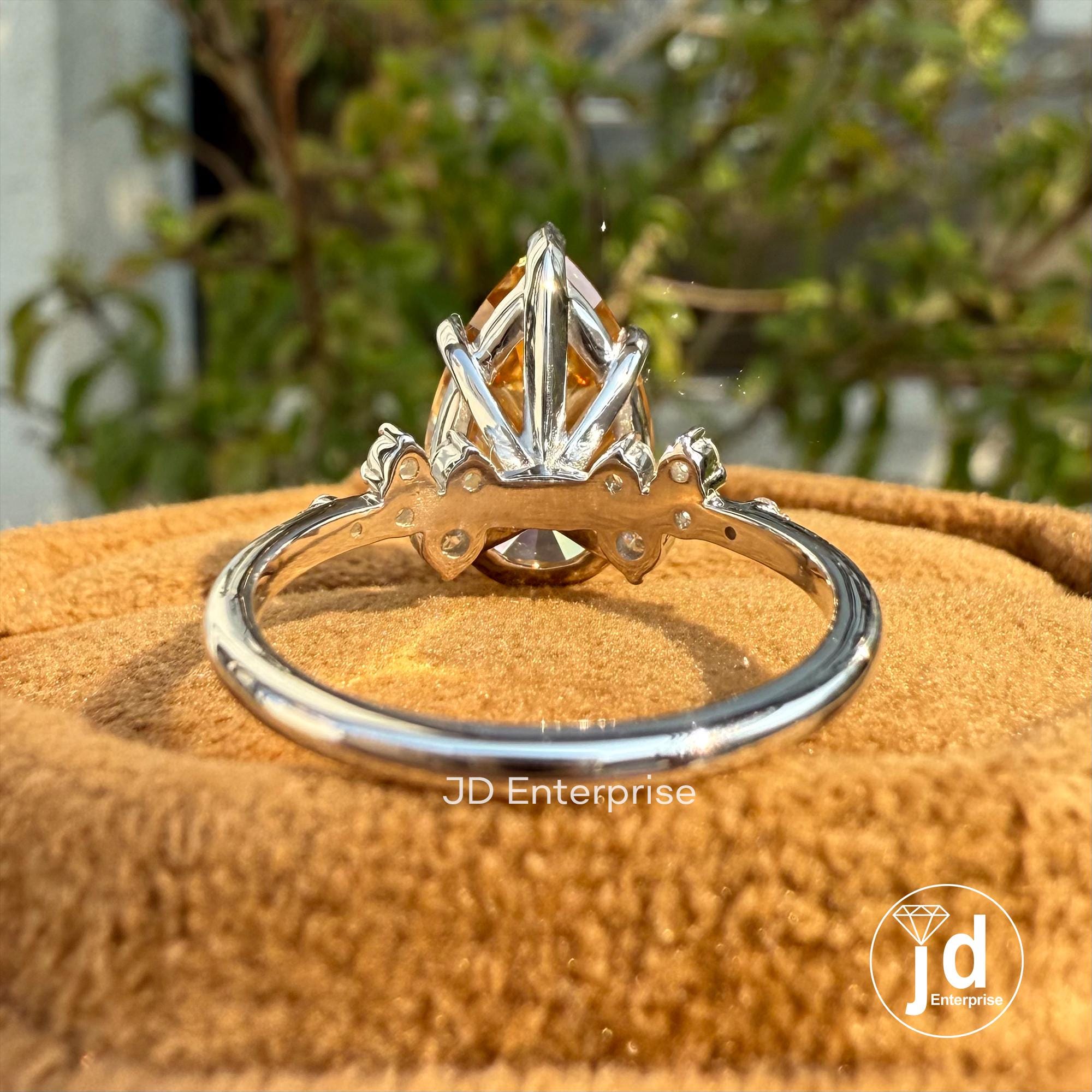 Large Pear Cut Moissanite Ring for Women, 5.00 CT Champagne Moissanite Diamond Engagement Ring, Cluster Wedding Ring, Anniversary Gifts Ring