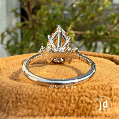 Large Pear Cut Moissanite Ring for Women, 5.00 CT Champagne Moissanite Diamond Engagement Ring, Cluster Wedding Ring, Anniversary Gifts Ring