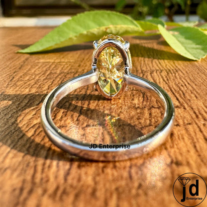 3.90 CT Moval Canary Yellow Moissanite Engagement Ring, Antique Elongated Oval Cut Moissanite Bespoken Ring, Open Gap Solitaire Wedding Ring
