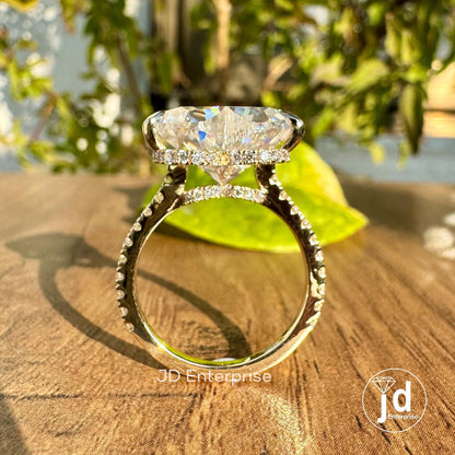 8.00 TCW Colorless Heart Shape Moissanite Engagement Ring, Celebrity Style Wedding Ring, Hidden Halo Bridal Ring, 3/4 Pave Set Accent Ring