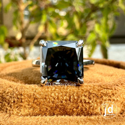 5.50 CT Dark Gray Square Radiant Cut Moissanite Engagement Ring, Solitaire Setting Moissanite Wedding Ring, Anniversary Gift, Bridal Ring