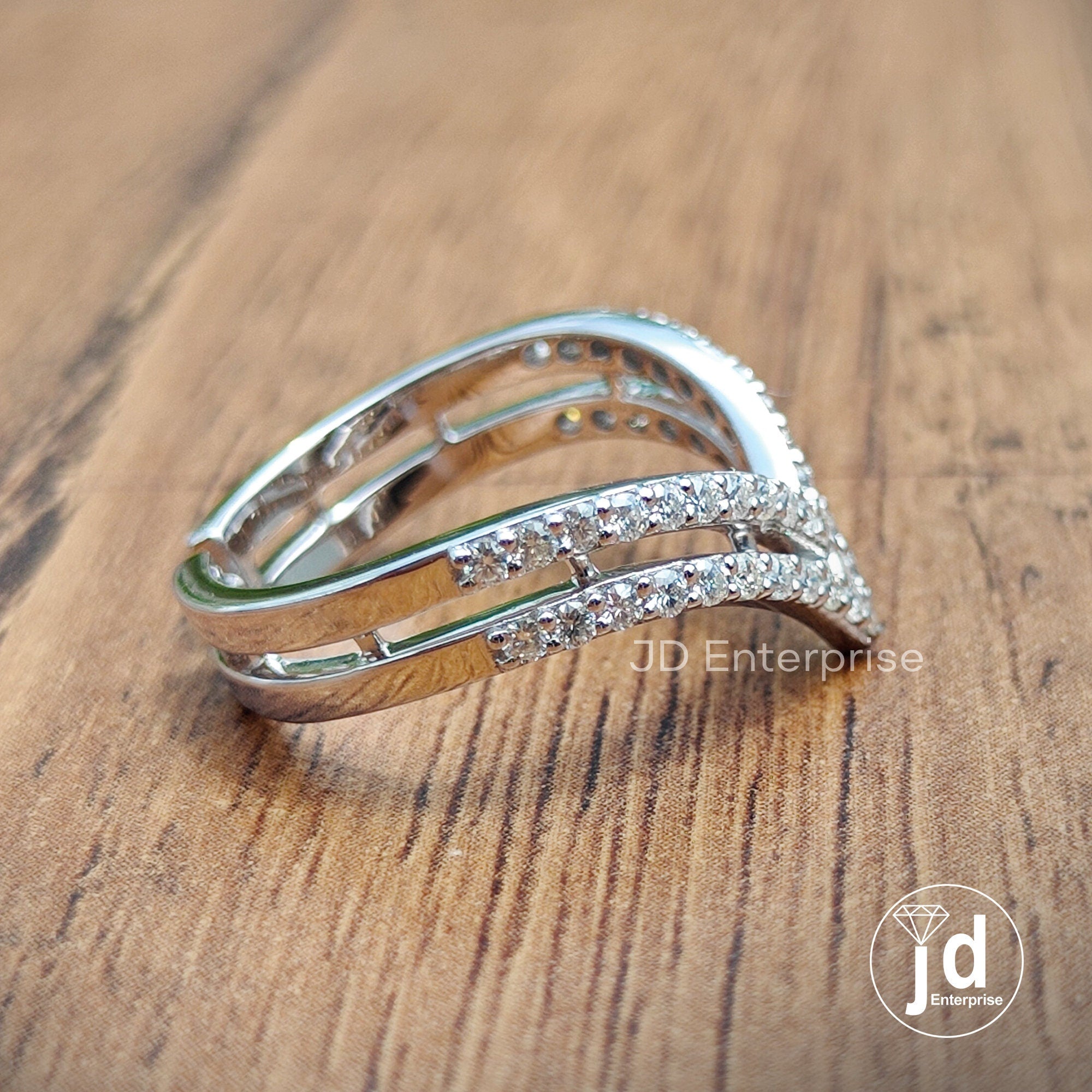 Curved Wedding Band, V Shaped Chevron Band, Double Layer Half Eternity Band, Anniversary Band, Engagement Band, Stacking Band, Matching Band