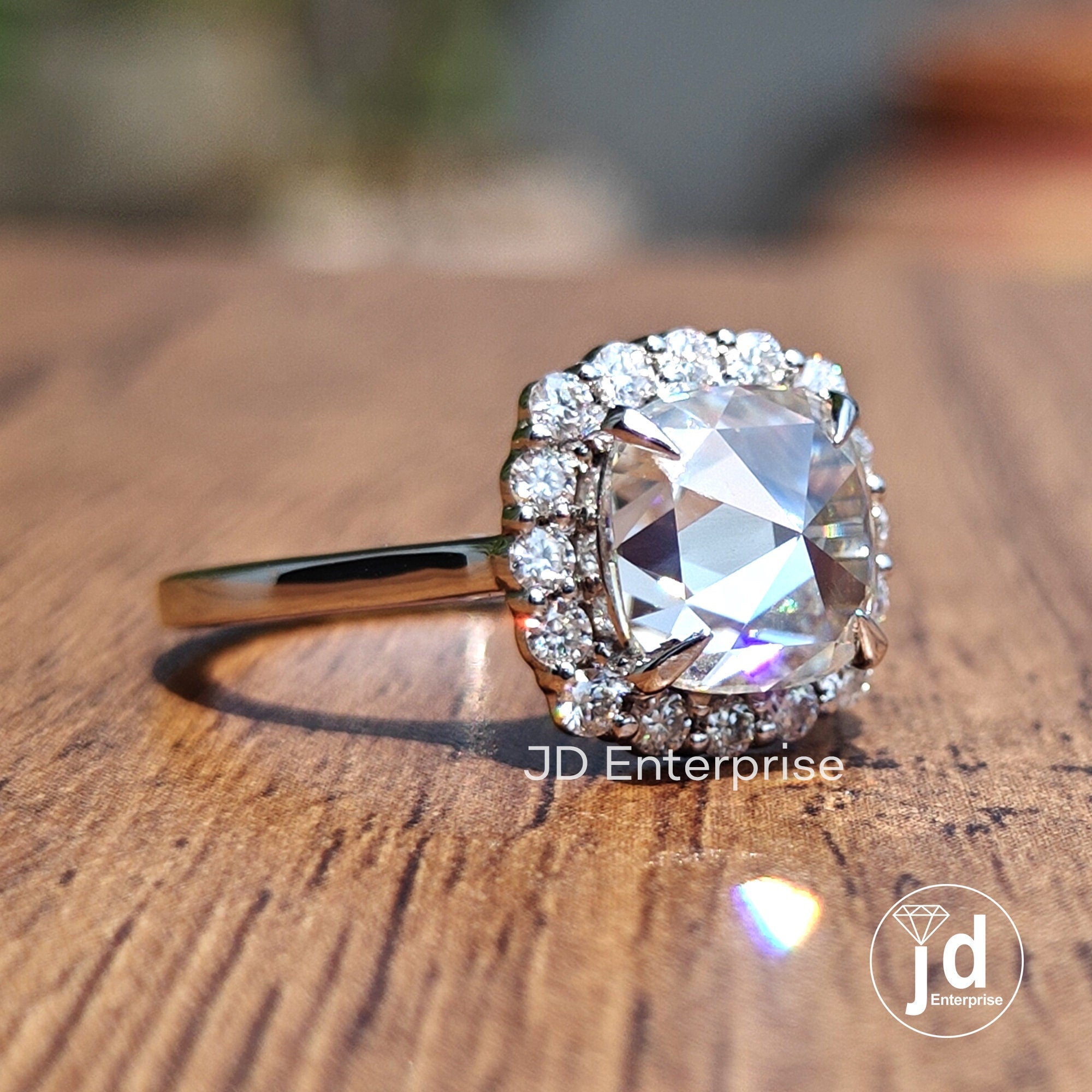 2.00 CT Cushion Rose Cut Moissanite Ring, Halo Engagement Ring, Wedding Ring, Anniversary Gift Ring, Bridal Ring, Perfect Proposal Ring