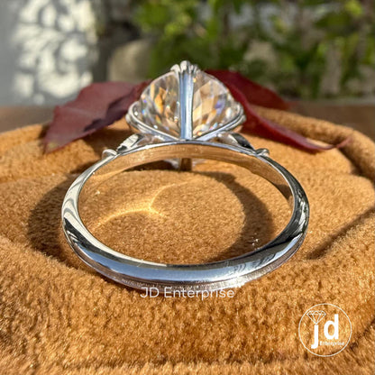 Vintage Style Engagement Ring, Large 7.00 CT Portuguese Cut Moissanite Fishtail Prong Ring, Cathedral Milgrain Bride Ring, Anniversary Gift