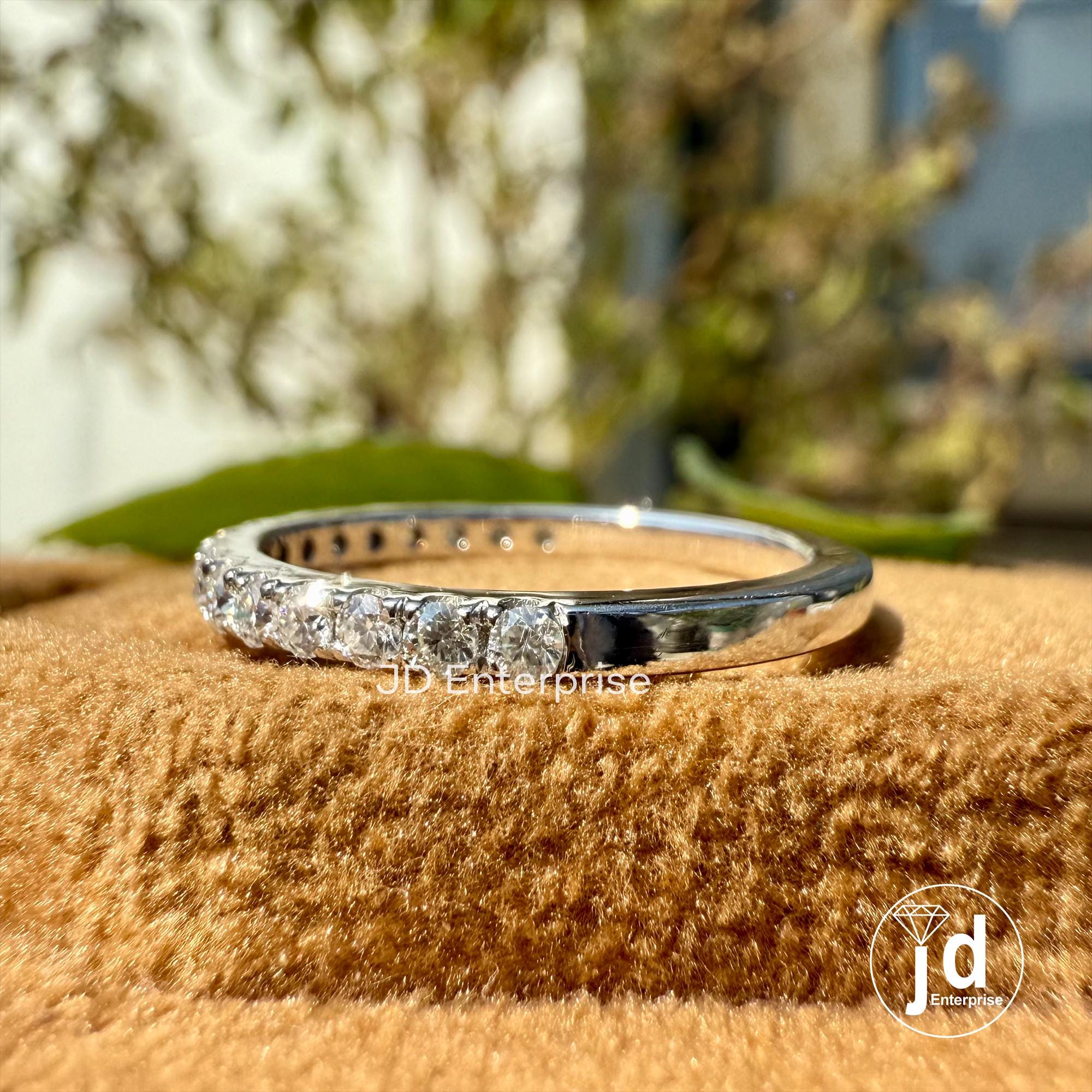 0.35 TCW Round Colorless Moissanite Band, Half Eternity Wedding Band, Stacking Ring, Engagement Band, Comfort fit Band, Anniversary Gifts