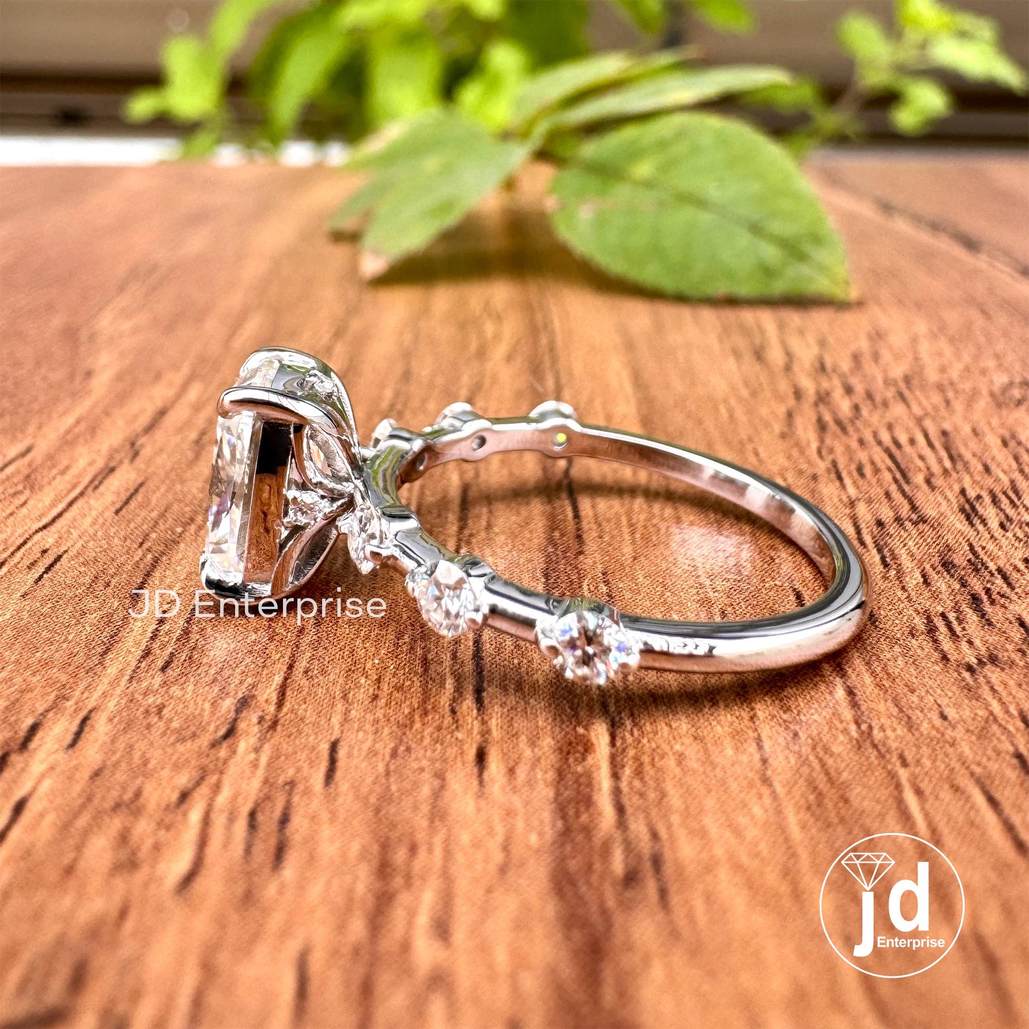 2.14 TW Colorless Elongated Cushion Moissanite Engagement Ring, Distance Pave Wedding Ring, Minimalist Anniversary Ring, Dainty Promise Ring