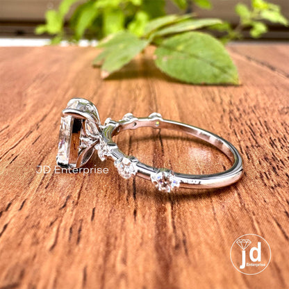 2.14 TW Colorless Elongated Cushion Moissanite Engagement Ring, Distance Pave Wedding Ring, Minimalist Anniversary Ring, Dainty Promise Ring
