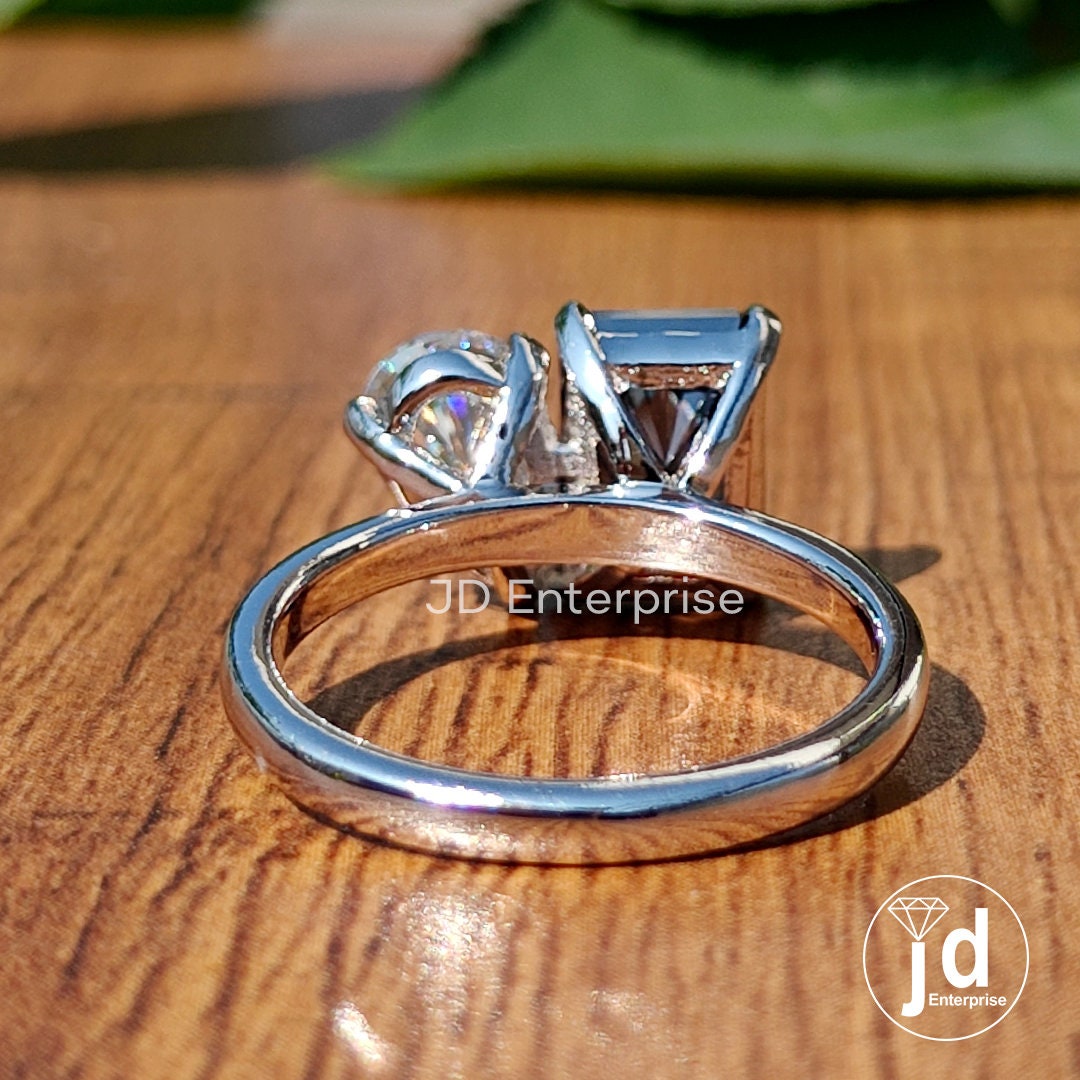 Toi Et Moi Ring, 3.61 TW Radiant and Pear Moissanite Ring, Two Stone Engagement Ring, Wedding Ring, Anniversary Gift for Her, Bridal Set