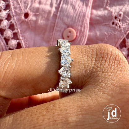 2.25 TCW Heart Shaped Moissanite Band, Moissanite Engagement Band, Matching Anniversary Band, 10k/14k/18k Gold Half Eternity Wedding Band