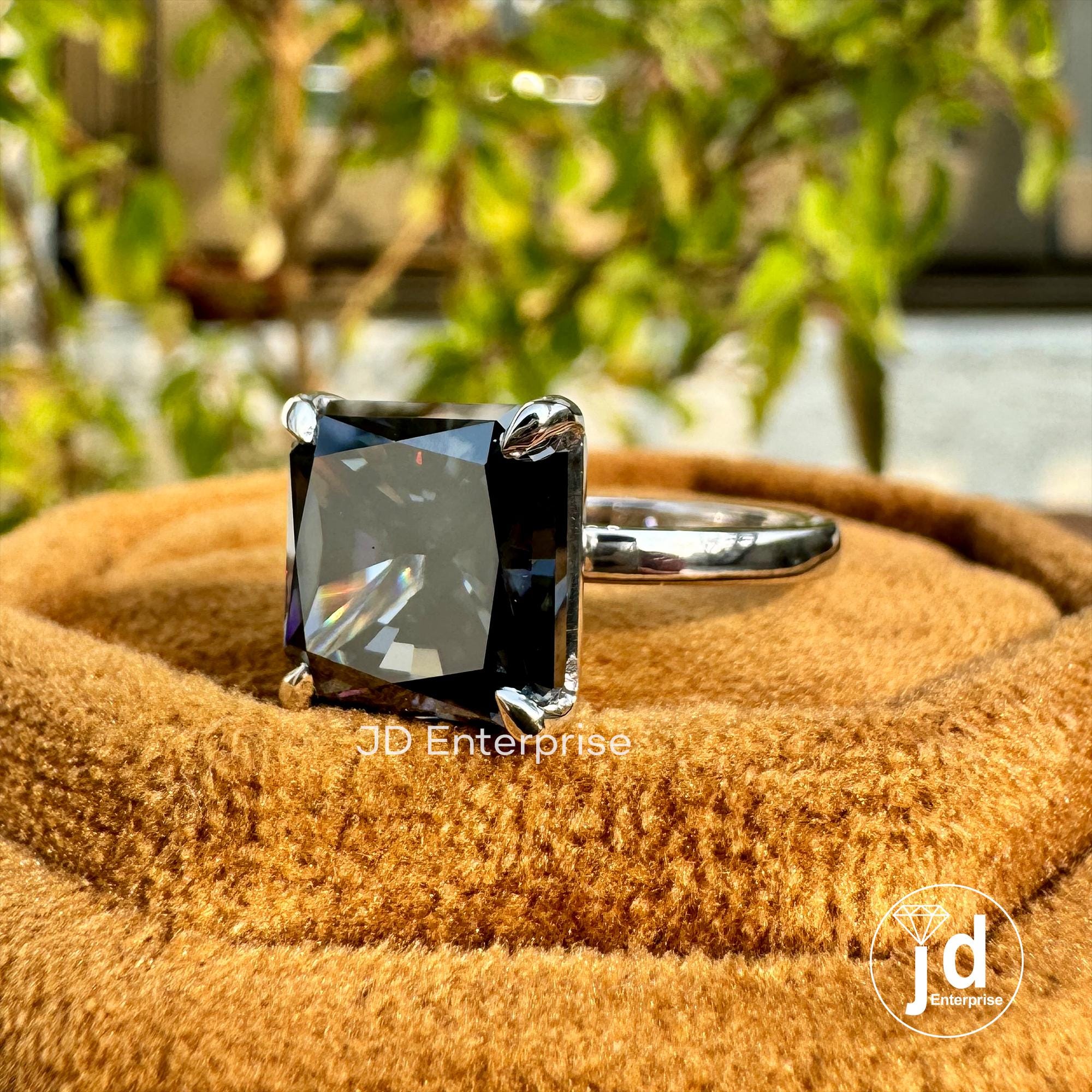 5.50 CT Dark Gray Square Radiant Cut Moissanite Engagement Ring, Solitaire Setting Moissanite Wedding Ring, Anniversary Gift, Bridal Ring